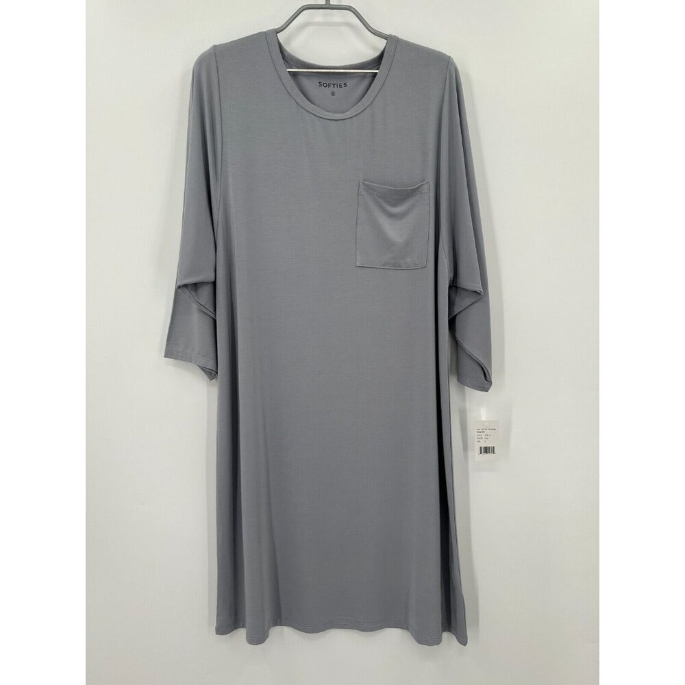 Softies Cam 36" 3/4 Sleeve Pocket Sleep Shirt size S Grey Night Gown NWT